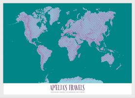 Medium Personalized Pop Art World Map - Halftone (Pinboard & wood frame - White)