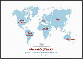 Large Personalized Travel Map of the World - Aqua (Pinboard & wood frame - Black)