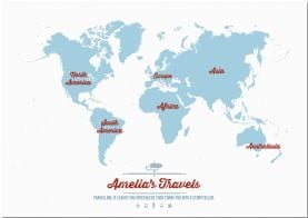 Large Personalized Travel Map of the World - Aqua (Pinboard)