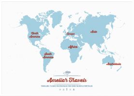 Large Personalized Travel Map of the World - Aqua (Pinboard & wood frame - White)