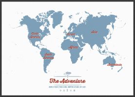 Large Personalized Travel Map of the World - Denim (Pinboard & wood frame - Black)
