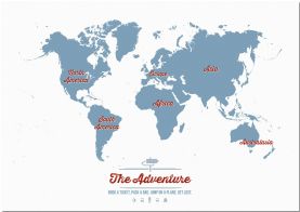 Large Personalized Travel Map of the World - Denim (Pinboard)