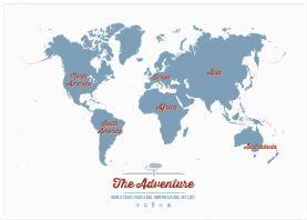 Large Personalized Travel Map of the World - Denim (Pinboard & wood frame - White)