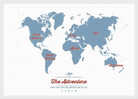 Small Personalized Travel Map of the World - Denim (Pinboard & wood frame - White)