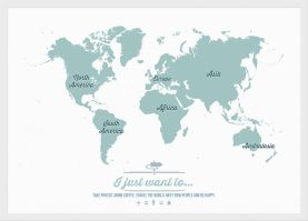 Small Personalized Travel Map of the World - Rustic (Pinboard & wood frame - White)