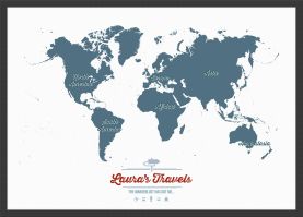 Medium Personalized Travel Map of the World - Teal (Pinboard & wood frame - Black)