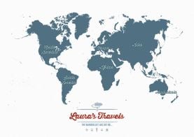 Medium Personalized Travel Map of the World - Teal (Paper)