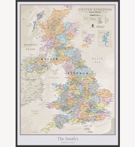 Large Personalized UK Classic Wall Map (Pinboard & wood frame - Black)