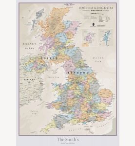Medium Personalized UK Classic Wall Map (Paper)