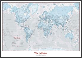 Large Personalized World Is Art Wall Map - Aqua (Pinboard & wood frame - Black)