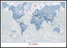 Large Personalized World Is Art Wall Map - Blue (Pinboard & wood frame - Black)