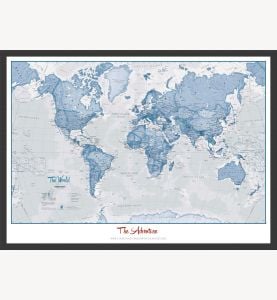 Medium Personalized World Is Art Wall Map - Blue (Wood Frame - Black)