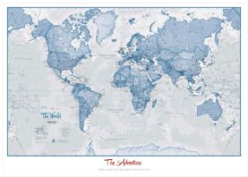 Large Personalized World Is Art Wall Map - Blue (Pinboard & wood frame - White)