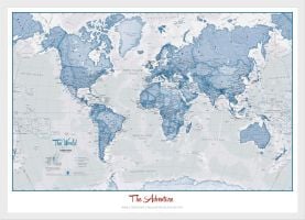 Medium Personalized World Is Art Wall Map - Blue (Pinboard & wood frame - White)