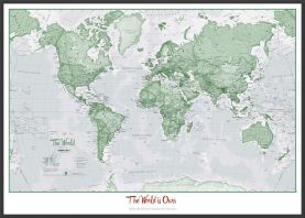 Large Personalized World Is Art Wall Map - Green (Pinboard & wood frame - Black)