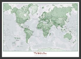 Medium Personalized World Is Art Wall Map - Green (Pinboard & wood frame - Black)