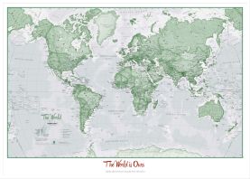 Large Personalized World Is Art Wall Map - Green (Pinboard & wood frame - White)