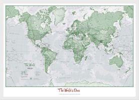 Small Personalized World Is Art Wall Map - Green (Wood Frame - White)