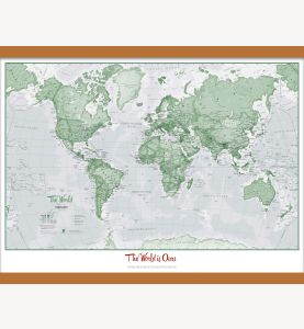 Small Personalized World Is Art Wall Map - Green (Wooden hanging bars)