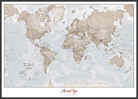 Large Personalized World Is Art Wall Map - Neutral (Pinboard & wood frame - Black)