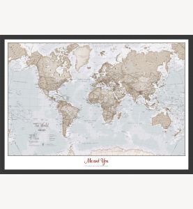 Medium Personalized World Is Art Wall Map - Neutral (Wood Frame - Black)