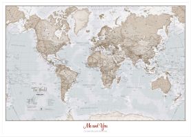 Large Personalized World Is Art Wall Map - Neutral (Pinboard & wood frame - White)