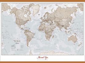 Huge Personalized World Is Art Wall Map - Neutral (Wooden hanging bars)