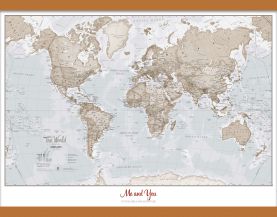 Small Personalized World Is Art Wall Map - Neutral (Wooden hanging bars)