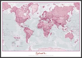 Large Personalized World Is Art Wall Map - Pink (Pinboard & wood frame - Black)