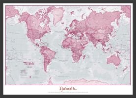 Medium Personalized World Is Art Wall Map - Pink (Wood Frame - Black)