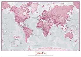 Large Personalized World Is Art Wall Map - Pink (Pinboard)