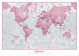 Large Personalized World Is Art Wall Map - Pink (Pinboard & wood frame - White)