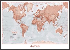 Large Personalized World Is Art Wall Map - Red (Pinboard & wood frame - Black)