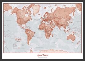 Small Personalized World Is Art Wall Map - Red (Pinboard & wood frame - Black)