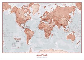 Large Personalized World Is Art Wall Map - Red (Pinboard & wood frame - White)