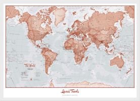 Medium Personalized World Is Art Wall Map - Red (Wood Frame - White)