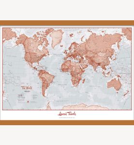 Medium Personalized World Is Art Wall Map - Red (Wooden hanging bars)
