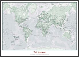 Large Personalized World Is Art Wall Map - Rustic (Pinboard & wood frame - Black)