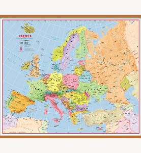 Large Elementary School Political Europe Wall Map (Wooden hanging bars)