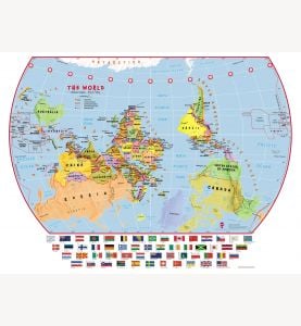 Large Elementary School Upside-Down Political World Wall Map with flags (Laminated)