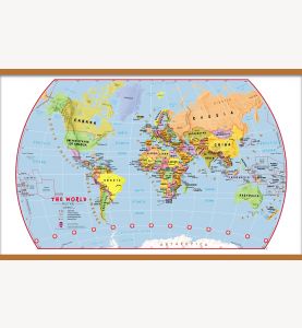 Large Elementary School Political World Wall Map (Wooden hanging bars)