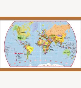 Small Elementary School Political World Wall Map (Wooden hanging bars)