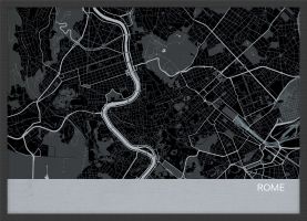 Small Rome City Street Map Print - Charcoal (Wood Frame - Black)