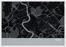 ARCH B Rome City Street Map Print - Charcoal (Wood Frame - White)