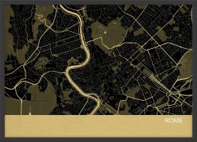 Small Rome City Street Map Print - Straw (Wood Frame - Black)