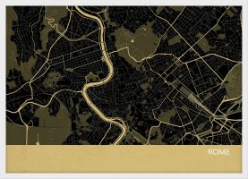 Small Rome City Street Map Print - Straw (Wood Frame - White)