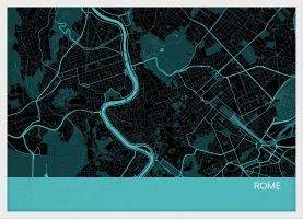 Small Rome City Street Map Print - Turquoise (Wood Frame - White)