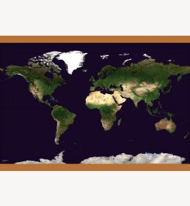 Medium Satellite Map of the World (Wooden hanging bars)