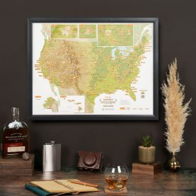 Scratch Off USA Whiskey Distilleries Print (Pinboard & wood frame - Black)