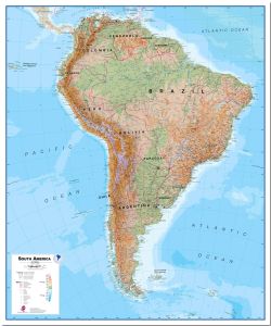 Large Physical South America Wall Map (Pinboard)